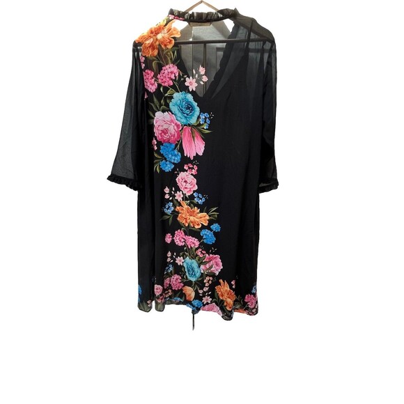 Wayward Fancies eShakti Black Floral Sheer Lined Dress Sz L Boho Whimsigoth - Picture 9 of 9